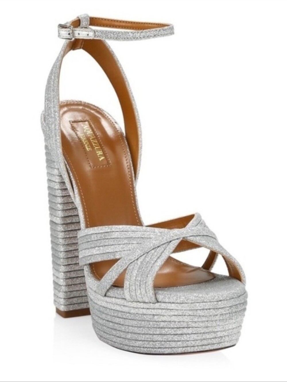 AQUAZZURRA SUNDANCE SILVER GLITTER PLATFORM SANDALS/HEELS 39/US 9